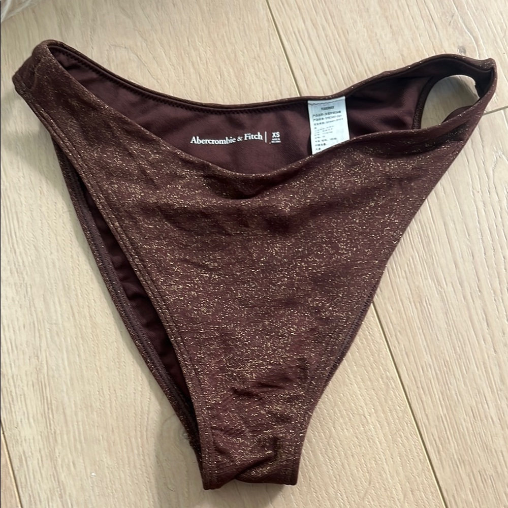 Abercrombie & Fitch Mid-Rise High-Leg Moderate Bottom brown shimmer bikini